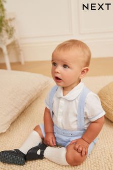 Pale Blue Three Piece Baby Smart Shirt, Shorts And Socks Set (0mths-2yrs) (U75148) | £21 - £23