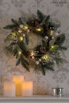 Green Pine Cone and White Berry LED Wreath