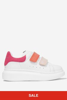 Alexander McQueen Girls Leather Velcro Strap Chunky Trainers in White