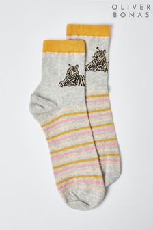 Oliver Bonas Grey Tiger Stripe Ankle Socks