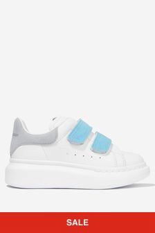 Alexander McQueen Kids Leather Velcro Strap Chunky Trainers in White