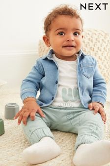 Blue/Stone Natural 3 Piece Baby Jacket, T-Shirt And Joggers Set (U76876) | £22 - £24