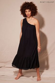 Mint Velvet Black One Shoulder Midi Dress