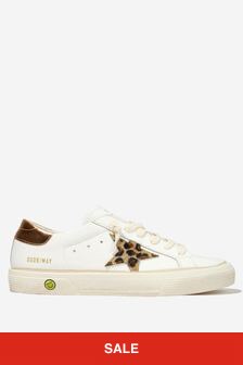 Golden Goose Kids May Leather Leopard Horsy Star Trainers