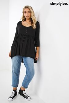 Simply Be Black 3/4 Sleeve Button Down Smock Tunic