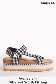 Simply Be Black Gingham Marcy Extra Wide Fit Sandals