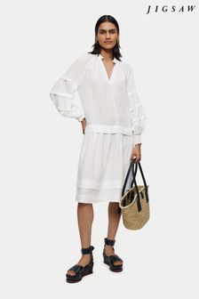 Jigsaw White Light Linen Pleat Sleeve Short Dress (U78080) | £145