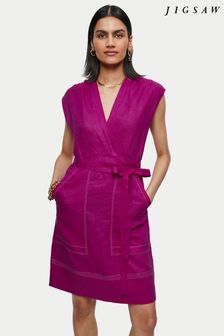 Jigsaw Purple Linen Short Wrap Dress (U78086) | £120