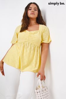 Simply Be Yellow Stretch Broderie Sweetheart Top