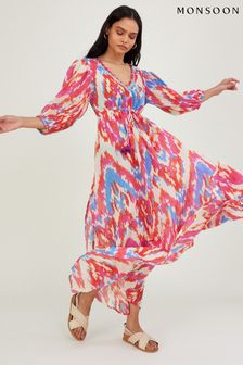 Monsoon Pink Ikat Print Maxi Dress