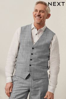Mid Grey Wool Blend Check Suit: Waistcoat (U79064) | £55