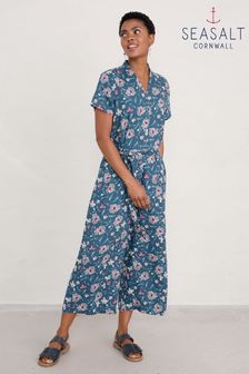 Seasalt Cornwall Blue Fit And Flare Treen Cove Jumpsuit