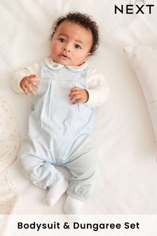 Pale Blue Smart Woven Baby 2 Piece Dungarees With Collared Bodysuit (0mths-3yrs) (U80129) | £21 - £23