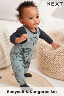 Blue 2 Piece Character Jersey Baby Dungarees And Bodysuit Set (0mths-3yrs) (U80132) | £16 - £18