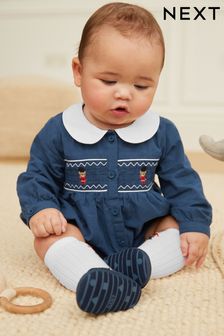 Navy Blue 2 Piece Baby Occasion Bear Bubble Romper And Socks Set (0mths-2yrs) (U80207) | £16 - £18