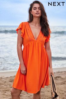 Orange Seersucker beach coverup dress (U80241) | £29