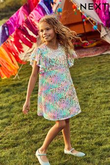 Pink/ Lilac Purple Pastel Rainbow Sequin Dress (3-16yrs) (U80533) | £28 - £34