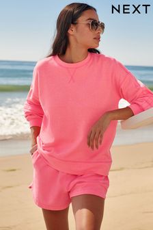 Fluorescent Pink Drop Shoulder Stitch Detail Sweatshirt (U80692) | £30