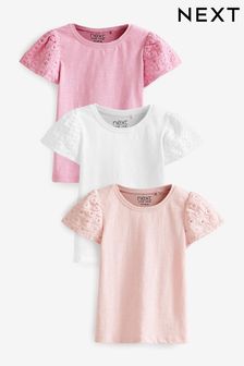 Pale Pink Broderie Sleeve T-Shirts 3 Pack (3mths-7yrs) (U80824) | £12 - £16