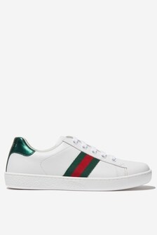 GUCCI Kids Leather New Ace Trainers in White