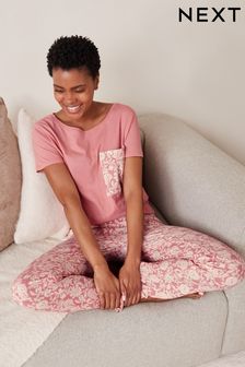 Coral Pink Floral JuzsportsShops Cotton Short Sleeve Pyjamas (U81926) | £17