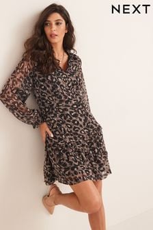 Animal Print Sparkle JuzsportsShops Long Sleeve Mini Tea Dress (U82187) | £42