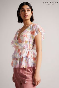 Ted Baker Rowyn Natural Frill Detail Top With Tie Detail