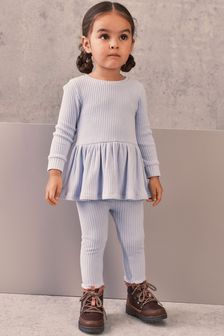 Pale Blue Long Sleeve Knitted Peplum Leggings Set (3mths-7yrs) (U83202) | £18 - £22