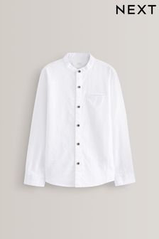 White Linen Blend Grandad Collar Long Sleeve Shirt (3-16yrs) (U83545) | £13 - £18