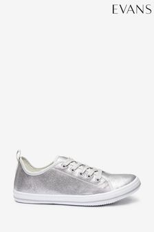 Evans Grey Wide Fit Metallic Lace-Up Trainers