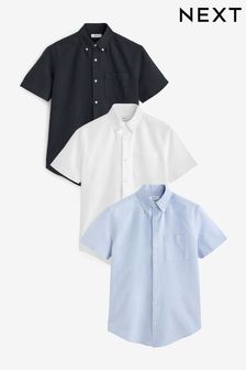 White/Blue/Navy 3 Pack Short Sleeve Oxford Shirts (U84079) | £57