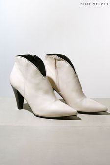Mint Velvet Cream Finny Stone Leather Ankle Boots (U86092) | £139