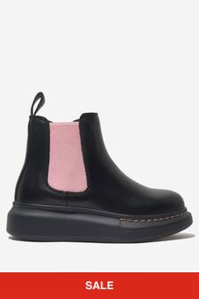 Alexander McQueen Girls Leather Chunky Chelsea Boots in Black