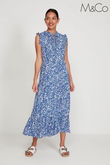 M&Co Blue Ditsy Print Tiered Midi Dress (U86575) | £45