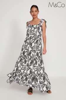 M&Co Black Leaf Print Tiered Dress (U86583) | £43