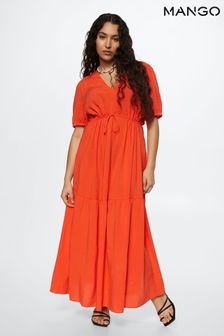 Mango Red Flowy Long Dress
