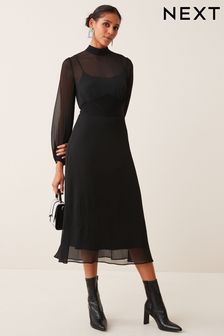 Black Atelier-lumieresShops Long Sleeve Sheer Layer Midi Dress (U87295) | £60