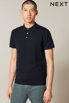 Black Short Sleeved Knitted Polo Shirt (U87458) | £22