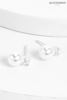 Accessorize Cream Sterling Silver Sparkle Pearl Drop Earrings