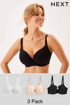 Black/White/Nude Pad Balcony DD+ Cotton Blend Bras 3 Pack (U89192) | £40