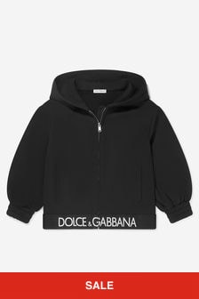 Dolce & Gabbana Kids Logo Waistband Zip Up Hoodie in Black