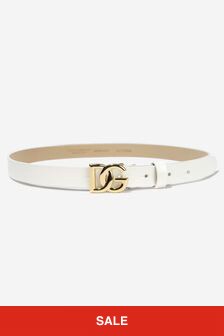 Dolce & Gabbana Kids Girls Leather Logo Belt in White