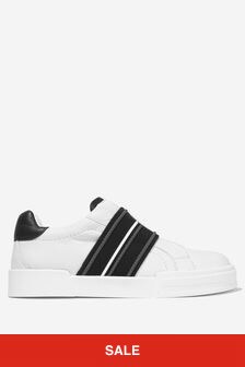 Dolce & Gabbana Kids Logo Strap Leather Trainers in White