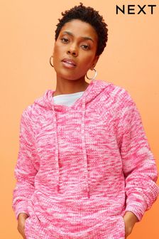Bright Pink Spacedye Cosy Rib Knit Hoodie (U89675) | £30