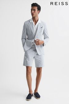 Reiss Blue/White Barr Seersucker Tailored Shorts (U89914) | £78