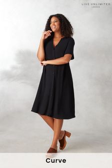 Live Unlimited Curve Black Woven Shirt Dress With Nehru Collar (U89958) | £45