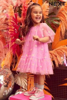 Pink Daisy Embroidered Mesh Dress (3mths-8yrs) (U89984) | £24 - £30
