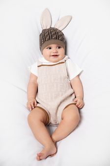 Fendi Kids Baby Bodysuit And Romper Set in Beige