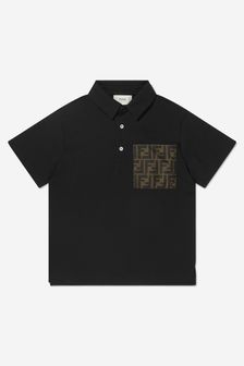 Fendi Kids Boys Logo Pocket Polo Shirt in Black