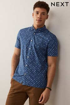 Blue/White Geo Printed Short Sleeve Shirt (U93043) | £30
